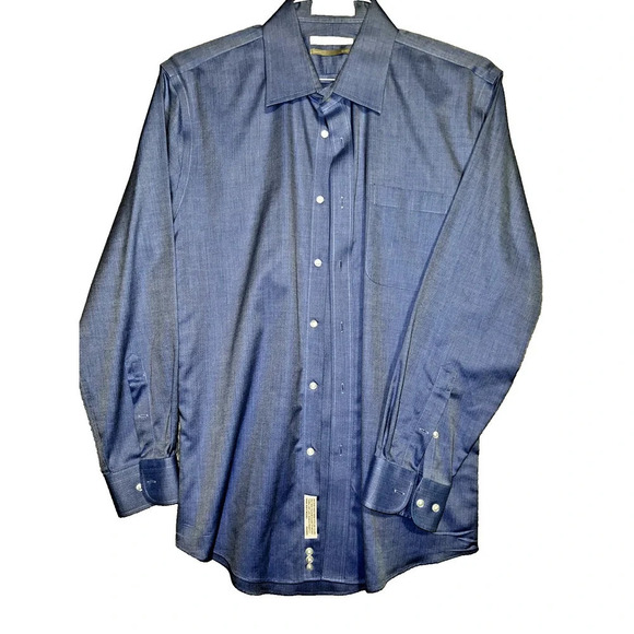 Nordstrom Trim Fit wrinkle free Blue long sleeve cotton 16 /32-33 - Picture 1 of 8